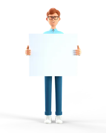 Man holding white blank board 3D Illustration