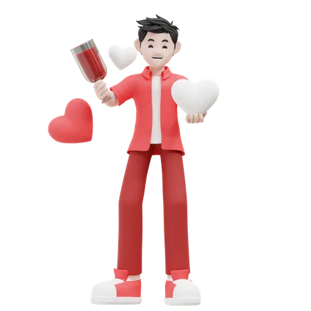 Man Holding Wine Glass And Balloon  3D Illustration