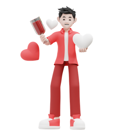 Man Holding Wine Glass And Balloon  3D Illustration