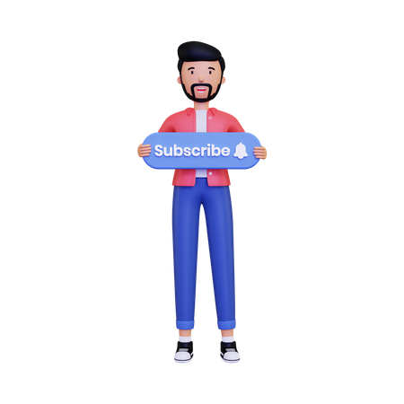 Man holds a subscribe button  3D Illustration