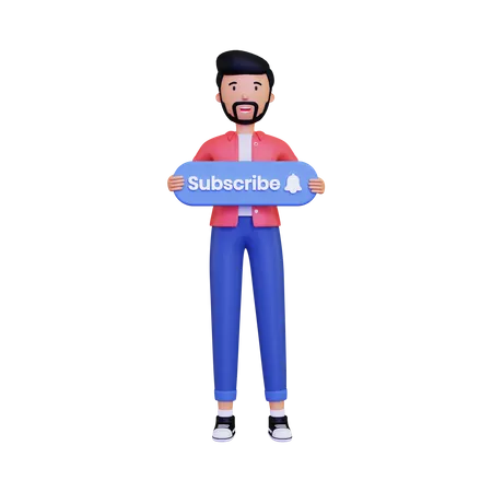 Man holds a subscribe button  3D Illustration