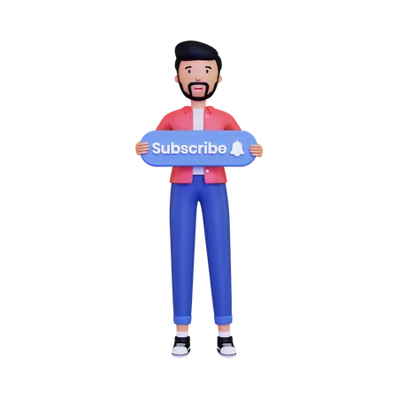 Man holds a subscribe button 3D Illustration