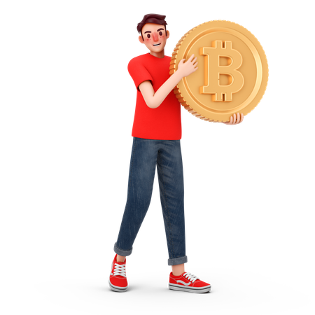 Man holds bitcoin  3D Illustration