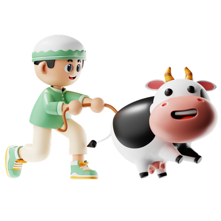 Man Holds Cows Tail  3D Illustration