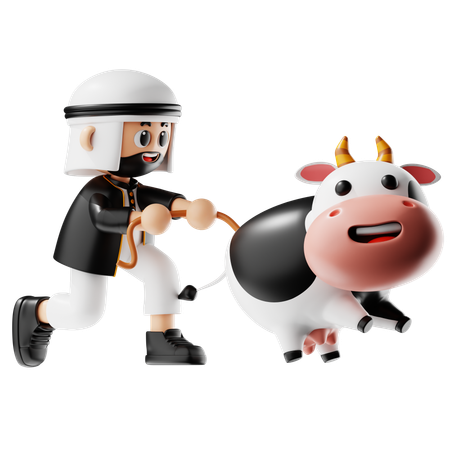 Man Holds Cows Tail  3D Illustration