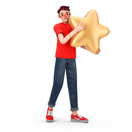 Man holds star  3D Illustration