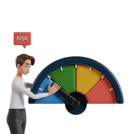 Man Holds The Risk Meter To Be At A Low Level Of Investment Risk  3D Illustration