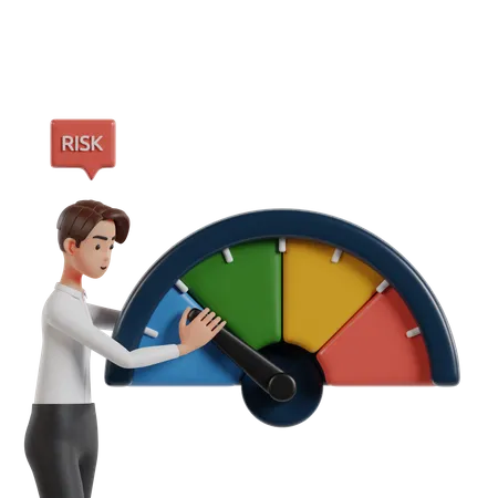 Man Holds The Risk Meter To Be At A Low Level Of Investment Risk  3D Illustration