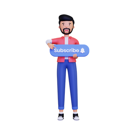 Man holds the subscribe button while pointing  3D Icon