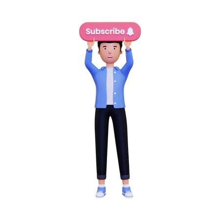 Man holds up the subscribe button  3D Icon