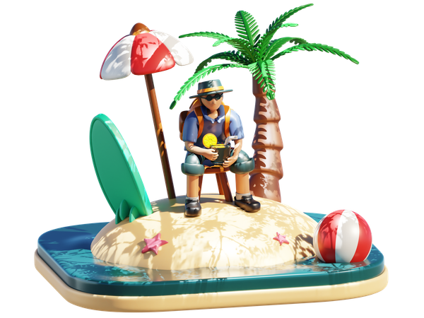 Man Holiday in Island  3D Illustration