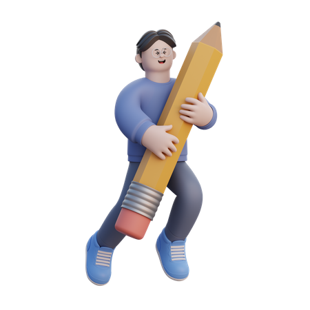 Man Hugging Pencil 3D Illustration