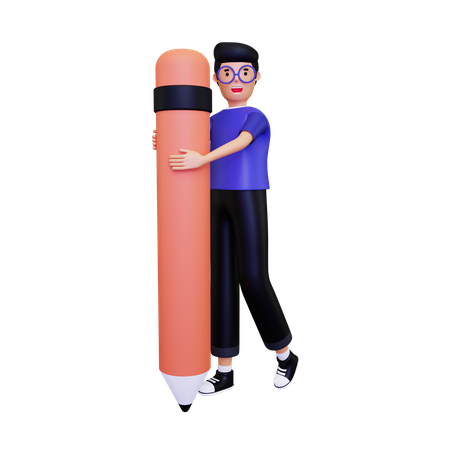 Man In Glasses Holding Pencil  3D Icon