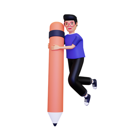 Man In Glasses Holding Pencil  3D Icon