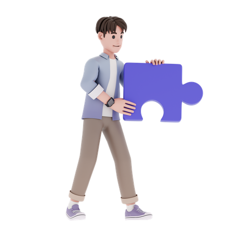 Man In Holding Puzzle  3D Illustration