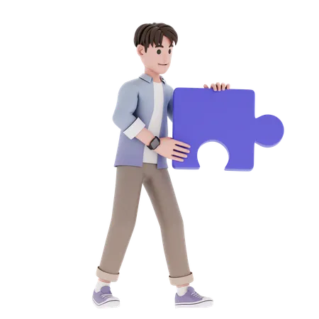 Man In Holding Puzzle  3D Illustration