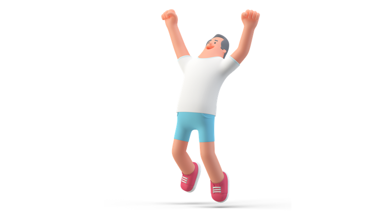 Man in shorts jumping out of joy  3D Illustration