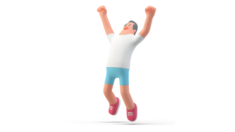 Man in shorts jumping out of joy  3D Illustration