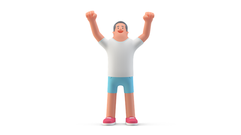 Man in shorts raising both hands  3D Illustration