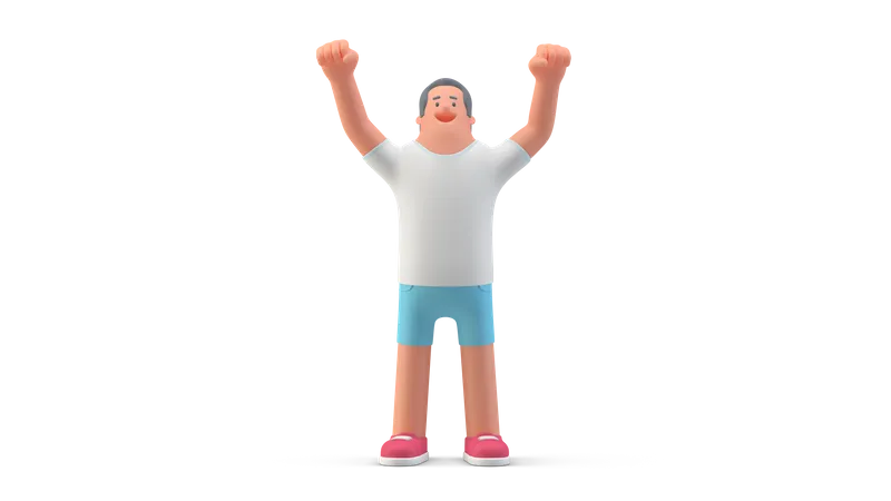 Man in shorts raising both hands  3D Illustration