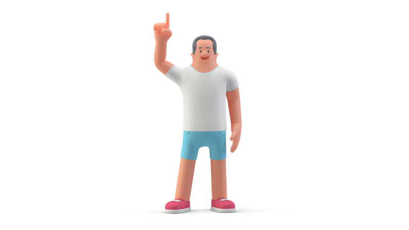 Man in shorts raising finger 3D Illustration