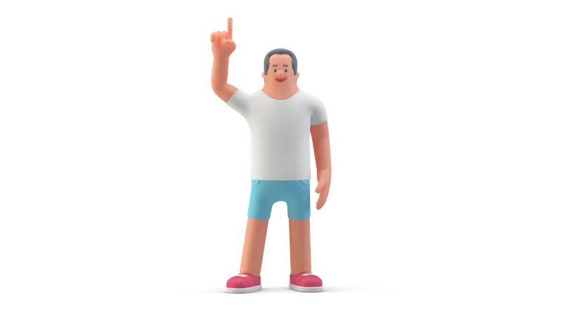 Man in shorts raising finger  3D Illustration