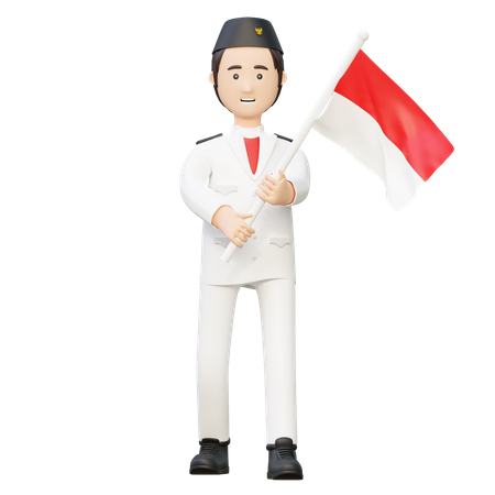 Man in uniform holding national flag on independence day  3D Illustration