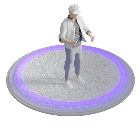 Man in VR Room with scale Boundary  3D Illustration