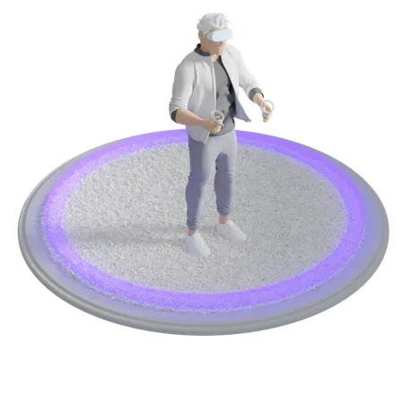 Man in VR Room with scale Boundary  3D Illustration