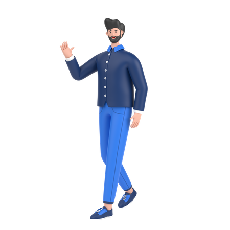 Man in walking pose and doing waving hand say hello  3D Illustration