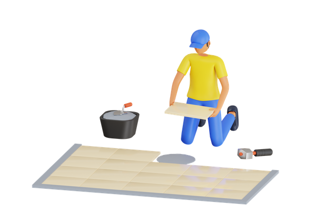Man Installing Ceramic Floor Tiles  3D Icon