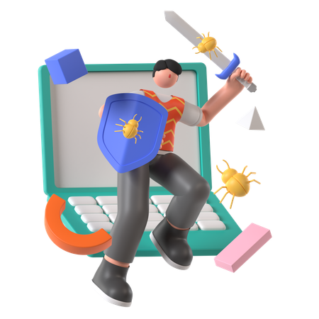 Man installs firewall for Virus Protection  3D Icon