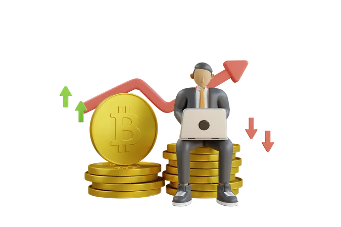 3 D Illustration Of Bitcoin With Up And Down Arrows Bull Or Bear Market Trend In Crypto Currency Or Stocks Trade Exchange Background Up Or Down Arrow 3 D Rendering 3D Illustration