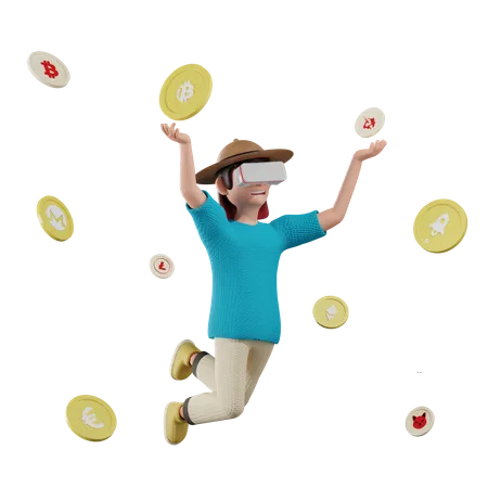 Man investing in crypto using metaverse  3D Illustration