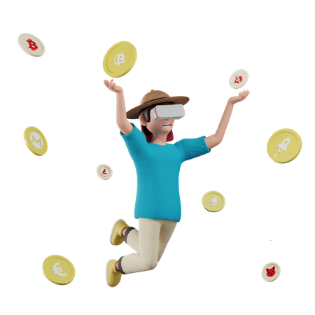 Man investing in crypto using metaverse 3D Illustration