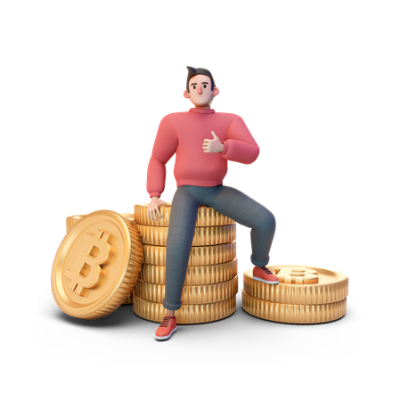 Man investing in cryptocurrency  3D Illustration