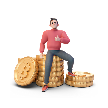 Man investing in cryptocurrency 3D Illustration