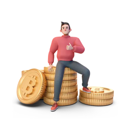 Man investing in cryptocurrency  3D Illustration