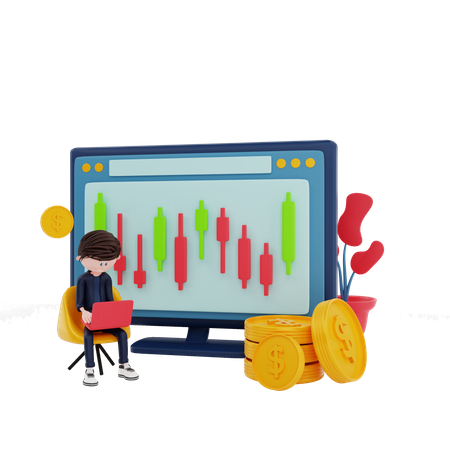 Man investing in stocks  3D Illustration