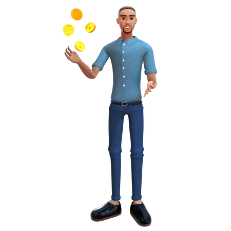 A Successful Businessman In The Field Of Bitcoin 3D Illustration