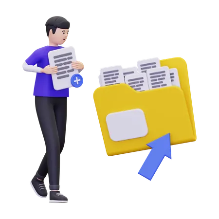 Man is adding files to folder  3D Illustration