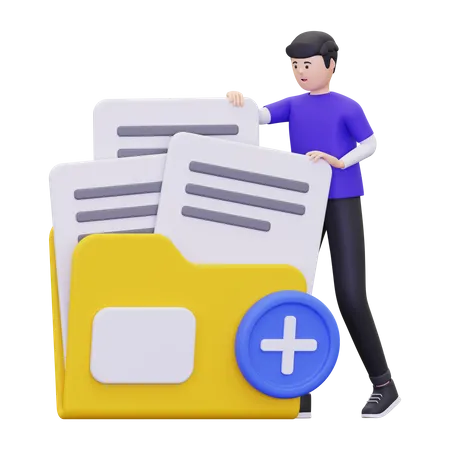 Man is adding files to folder  3D Illustration