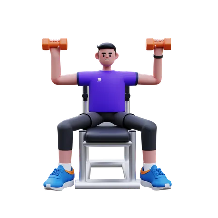 Man Is Doing Dumbbell Exercise  3D Illustration