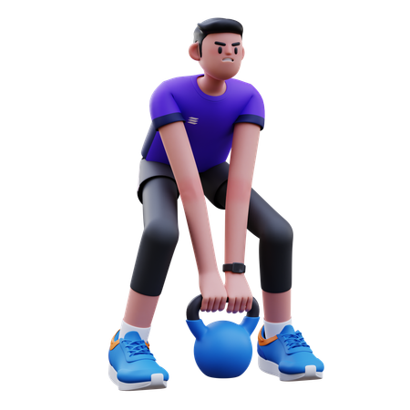 Man Is Doing Kettlebell Exercise  3D Illustration