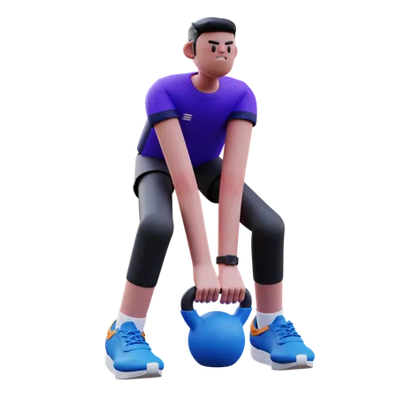 Man Is Doing Kettlebell Exercise  3D Illustration