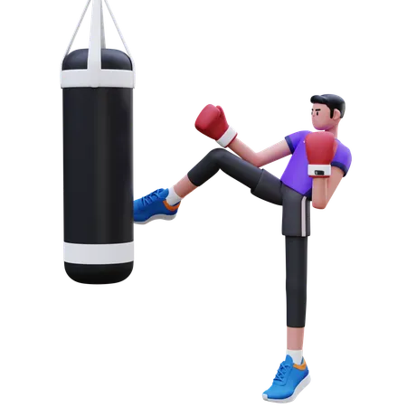Man Is Doing Kick Boxing  3D Illustration