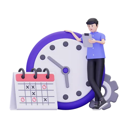 Man Is Doing Time Management  3D Illustration