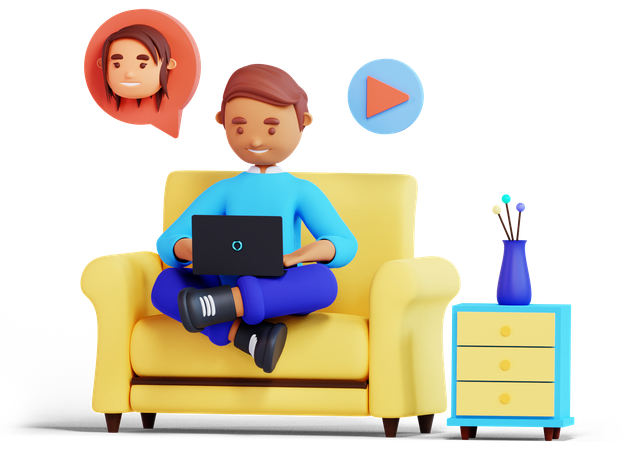 Man Is Doing Video Conference  3D Illustration