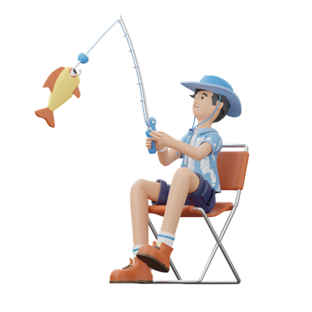 Man Is Fishing  3D Illustration