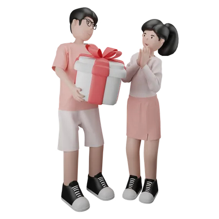 Man is giving a gift to his girlfriend  3D Illustration